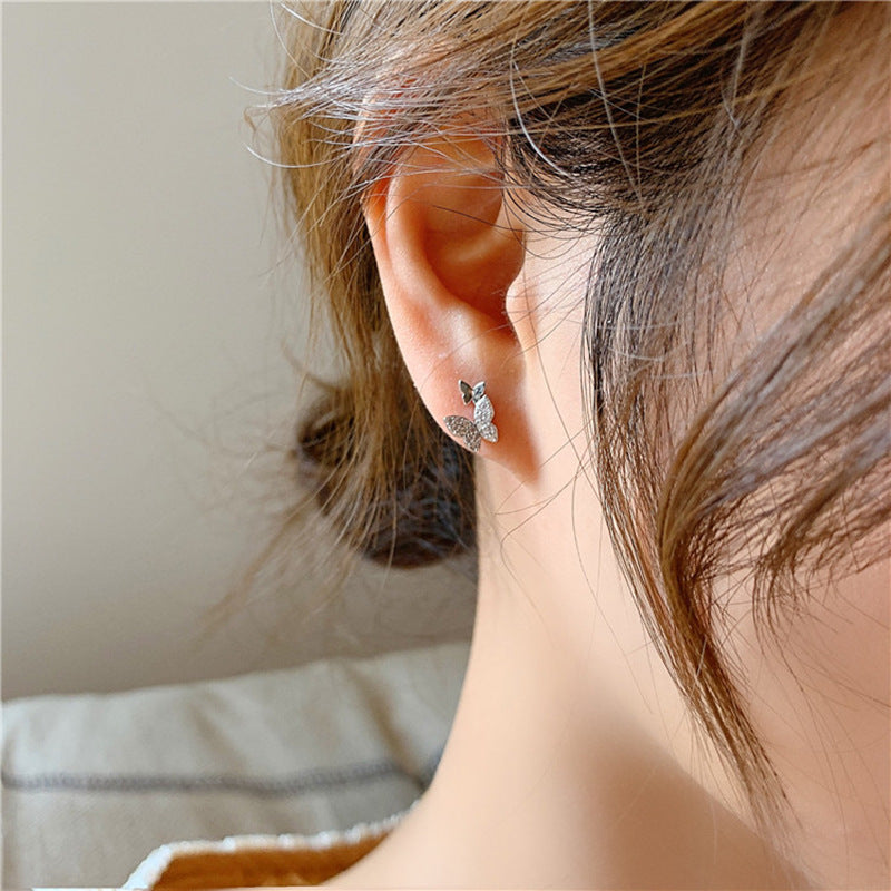 Cute Mini Gold Butterfly Stud Earrings for Women