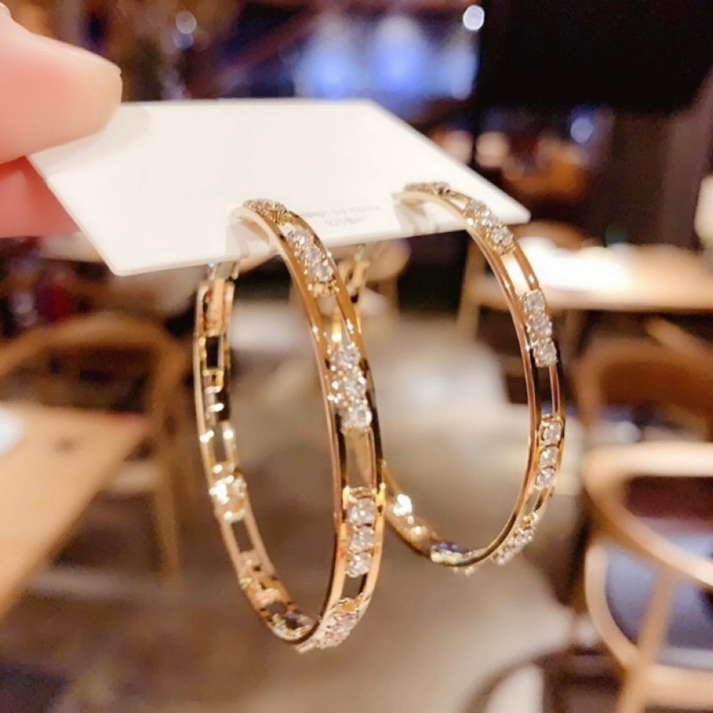 14K Gold Plated CZ Diamond Gold Hoop Earrings for Women