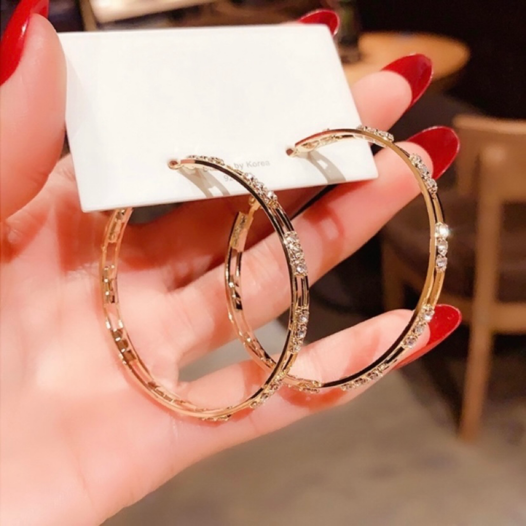 14K Gold Plated CZ Diamond Gold Hoop Earrings for Women